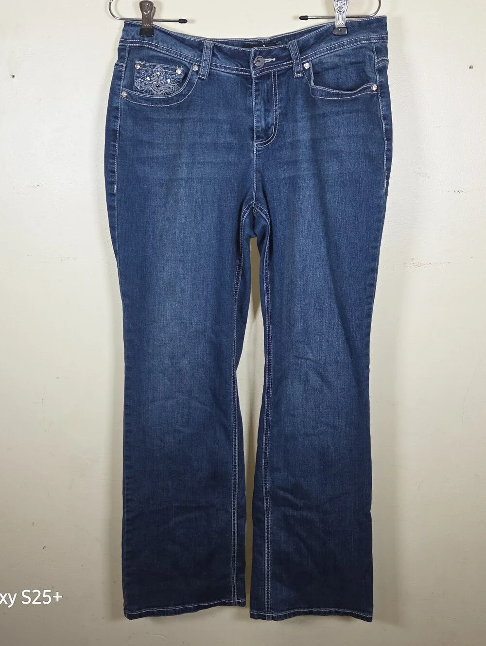 Earl Jean Bootcut Jeans Sz 10 Embellished Cross Pocket Dark Wash Y2K Western